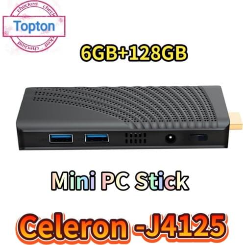 TOPTON Mini PC Stick Intel Celeron J4125 6GB LPDDR4 128GB eMMC 1000M LAN AC WiFi BT4.2 HDMI2.0 Win10 Linux Pocket PC Stick