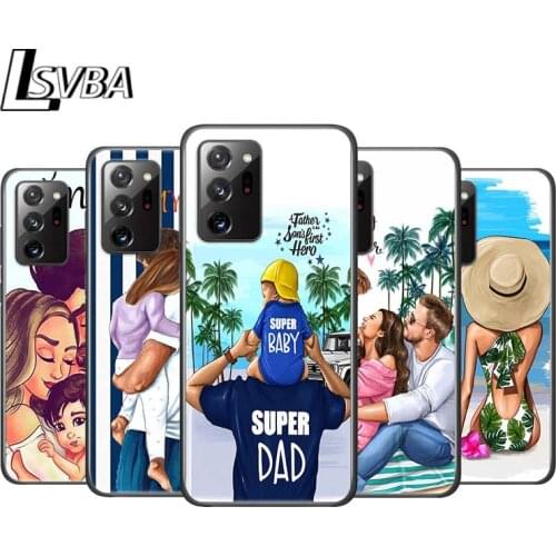 Hot Dad Mom Baby Girl for Samsung Galaxy Note 20 Ultra 10 9 8 Pro S10E S10 5G S9 S8 S7 Plus Bright Black Phone Case