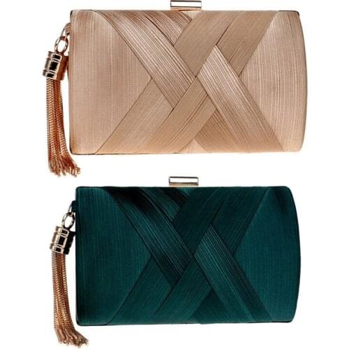 2 Pcs Tassel Fashion Ladies Clutch Bag Shoulder Handbags Female Party Wedding Evening Bag for Phone Purse, Gold & Green
