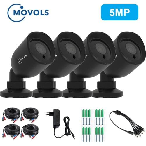 Movols 4 PCS Bullet 5MP Video Waterproof indoor/outdoor IR Nightvision Camera with 60ft CCTV BNC & DCplug Cable for DVR System