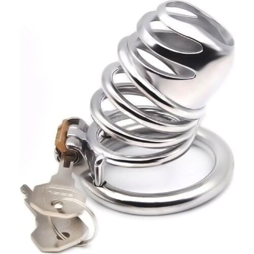 Male Chastity Bondage Penis Cage Stainless Steel Lock Cock Cage Ring Fetish Penis Lock Adult Game Flirt Metal Strap Sex Toy