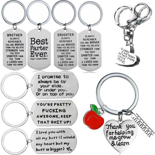 Stainless Steel/ Alloy Keyrings Engraved Words Dad Mom Sister Brother Daughter Pendant Family Friends Teachers Lovers Keychains