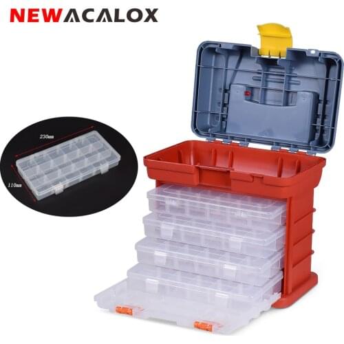 NEWACALOX 4-layer Toolbox with Buckle Portable Storage Box for Hardware Tools Small Accessories Handheld Outdoor Tool Box
