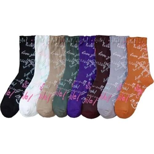8 Pairs Middle Tube Letter Women Socks Harajuku Winter Long Cotton Socks Soft Breathable Embroidery Street Style Fashion Sokken