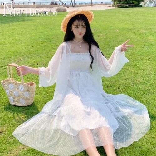 2020 Summer New Harajuku Women Sets Dress And Sun Protection Blouse Female Sets