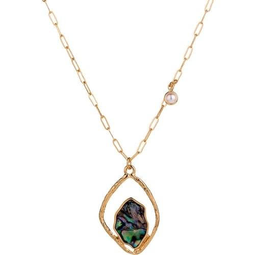 Fashion Acrylic Abalone Shell Pendant Mini Pearl Bead Charm rhombus Bauble Necklace Jewelry Summer Beach Accessories Party Gift