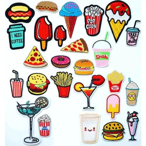 Popsicle Popcorn Ice Cream Iron On Patches Sewing Embroidered Applique for Jacket Clothes Stickers Badge DIY Apparel Accessories