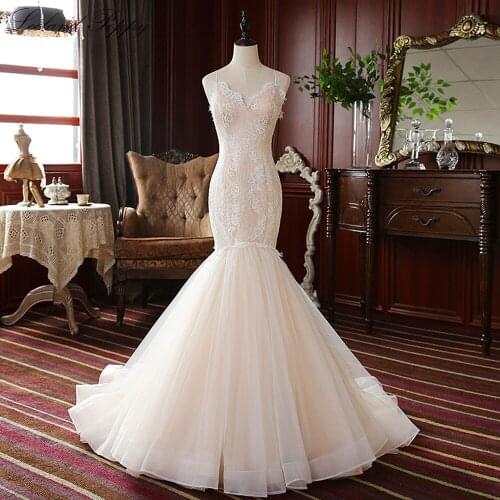 Lceland Poppy Sexy Mermaid Lace Wedding Dresses 2020 Spaghetti Straps Sleeveless Floor Length Bridal Gowns Sweep Train
