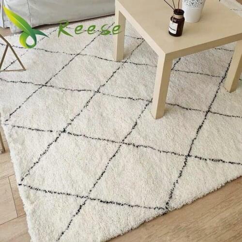 Thick Morocco Beni Ourain Wool Carpet Beige Handwoven Mountains Moroccan Vintage Decorative Area Berber Geometric Bohemia Rug