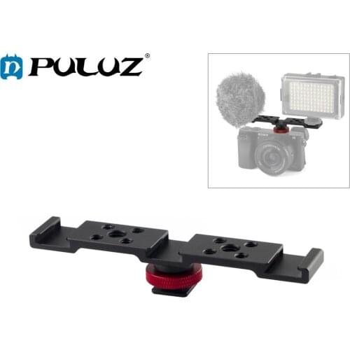 PULUZ 3 in1 Triple Hot Shoe Mount Adapter Extension Bracket Holder Microphone Fill Light Stand For phone/DSLR Camera Accessories