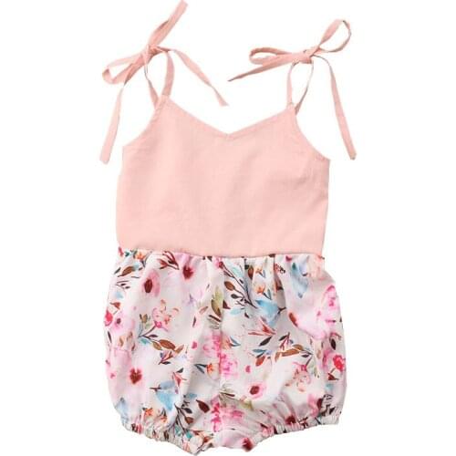Newborn Baby Girls bow Sling Romper Flower printing Jumpsuit Beach Clothes Outfits Sunsuit 0-2T