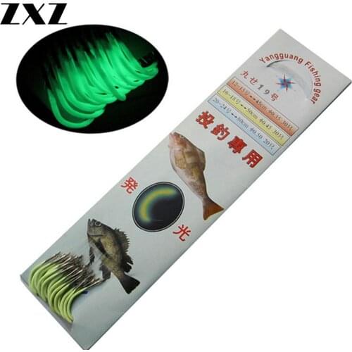 30pcs/set Night Fishing Hook Glow In Dark String Hooks 12-30# Luminous Crank Nake Single Fishhooks with Line Fresh&Saltwater