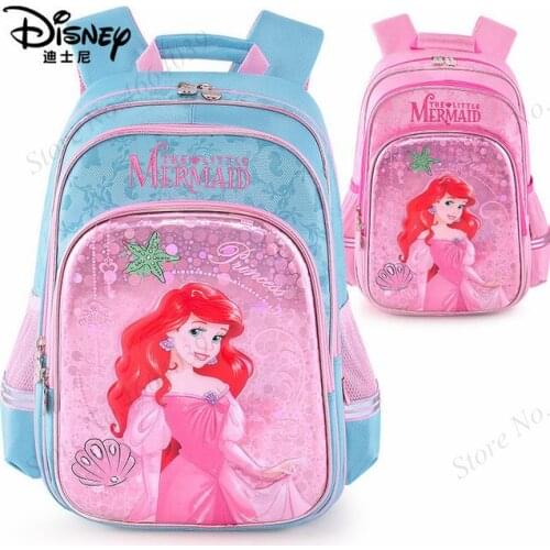 Disney 2021 New Girl Cute Mermaid Princess Bags Orthopedic School Book Backpack Cartoon Ultralight Kids Mummy Bag Primary School