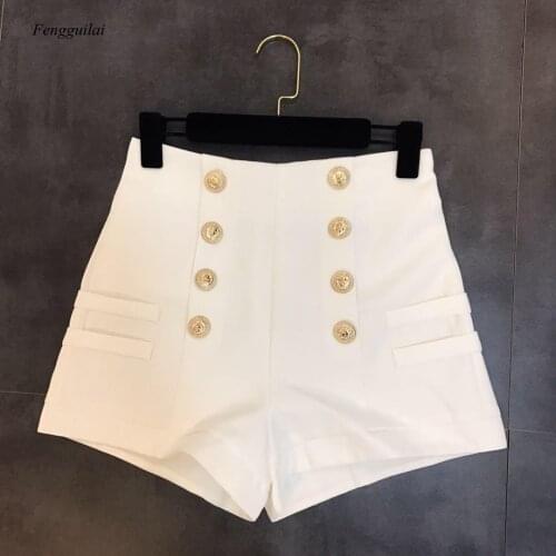 Black White Shorts Women Double-Breasted Casual High Waist A-Line Wide Leg Black Shorts Female Autumn