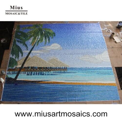 Ocean Picture Handmade Blue Glass Mosaic Bathroom Wall Tile Murals
