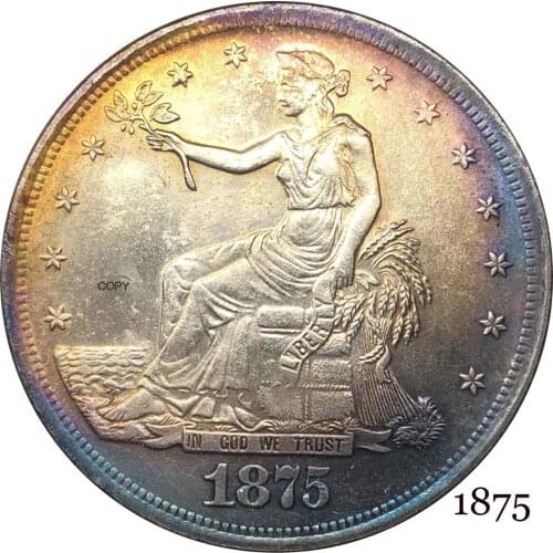 United States America 1875 1 Trade One Dollar US In God We Trust With Motto 420 Grains 900 Fine Silver Plated Copy Coin