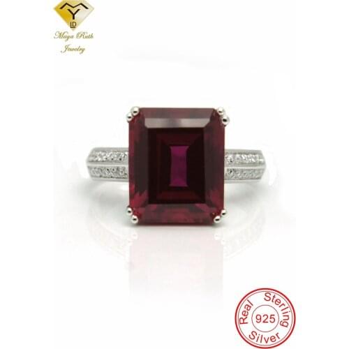 Lab Created Ruby Real Echt 925 Sterling Silver Party Cocktail Ring For Women Imitation Red Gemstones High Quality Luxury Gifts