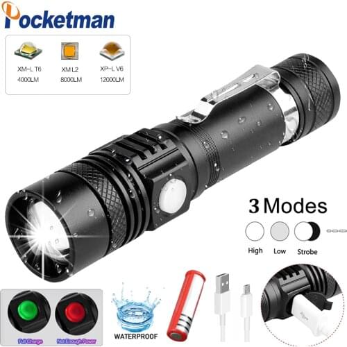 Ultra Bright Super Bright Led flashlight USB linterna led torch T6/L2/V6 Power Tips Zoomable Bicycle Light 18650 Rechargeable
