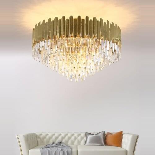 LED Postmodern Stainless Steel Crystal Art Deco Chandelier Lamparas De Techo Lighting For Foyer