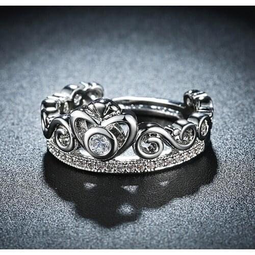 Vintage Contracted Crown Shape Opening Rings For Women Bands Halo Clear Cubic Zirconia Wedding Ring Bijoux Bagues LR948