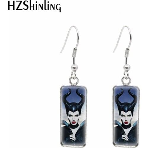 Maleficent Queen Fairy Cartoon Paintings Rectangular Hook Dangle Drop Earrings Fashion Jewelry