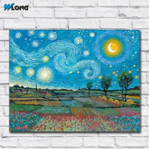 Wlong Home Decor Wall Art Starry Night With New Day Dawning Oil Painting On Canvas Picture Wall Paintings for Living Room
