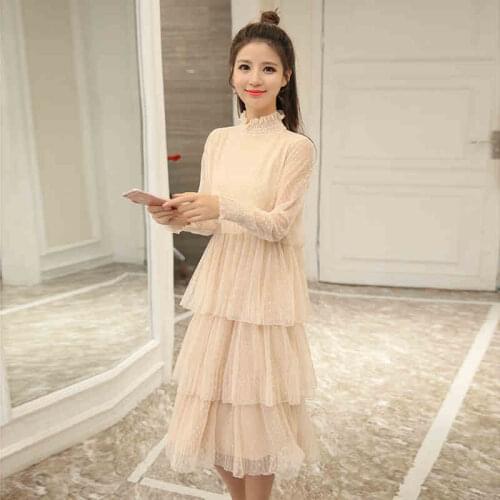 2019 autumn long sleeve long big girls dress black gray beige teenage girl clothes14 16 15 years old Korean fashion lace vintage