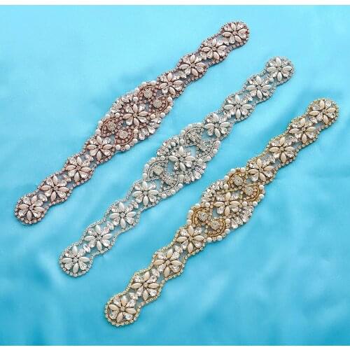 SESTHFAR Bridal Wedding Dresses Belt Pearls Rhinestone Appliques Trim 1 Yard For Bridal Sash Rose gold Crystal Accessories