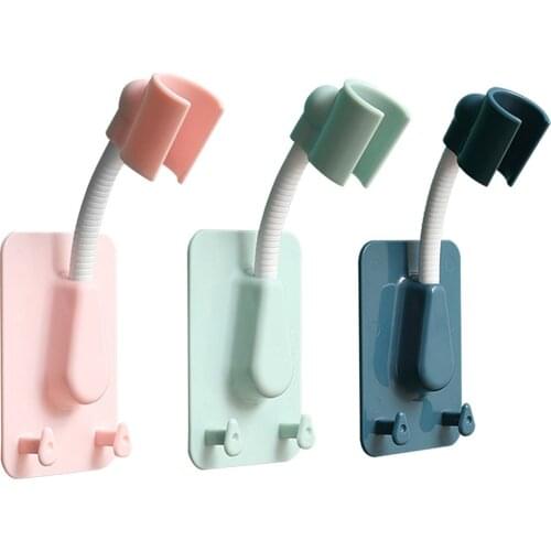 1pc 360° Shower Head Holder Adjustable Self-Adhesive Showerhead Bracket Wall Mount With 2 Hooks Stand SPA Bathroom Universal ABS