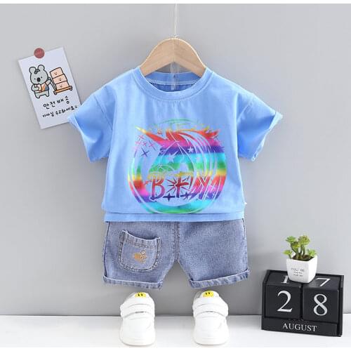 New Summer Fashion Casual Newborn Baby Boys Toddler Clothes Animal Short Sleeve Top Shorts 2Pcs/set Cotton Kids Outfits Clothing