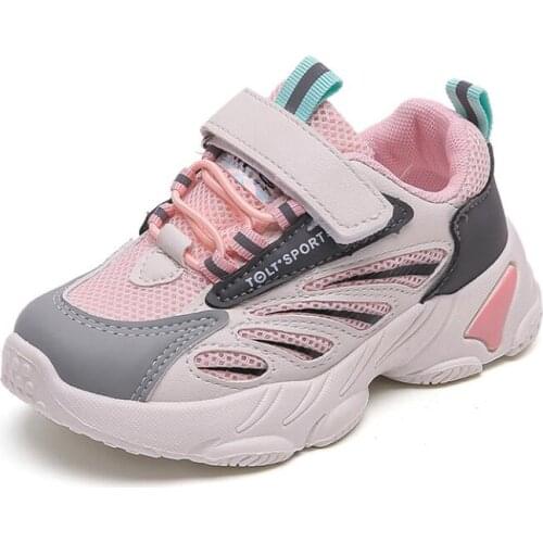 2021 Fashion Kids Sport Shoes Boys Girls Hook&Loop Running Sneakers Breathable Mesh Casual Sneakers Children Walking Sport Shoes