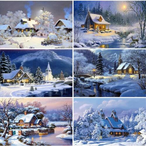EverShine Diamond Painting House Cross Stitch Diamond Embroidery Landscape Mosaic Kit Winter Handicraft Hobby Gift Wall Art