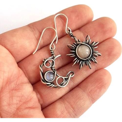 Bohemia Sun And Moon Earrings Silver Color Crystal Drop Earrings Women Female Boho Fashion Jewelry Gift For Girl