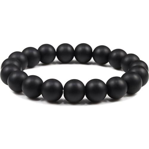 Men Bracelet Natural 10MM Lava Matte Black Beads Stone Bracelets Stretch Charm Men Women Healing Energy Jewelry Pulsera Hombre