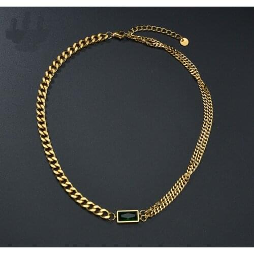 XIYANIKE 316L Stainless Steel Emerald Green Gem Necklaces Gold Color Chain Choker 2021 New For Women Fashion Party Jewelry Gift