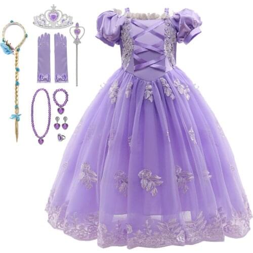Kids Girls Princess Rapunzel Dress Sofia Dresses Ball Gown Long Party Dresses Child Fancy Purple Luxury Tangled Halloween Dress