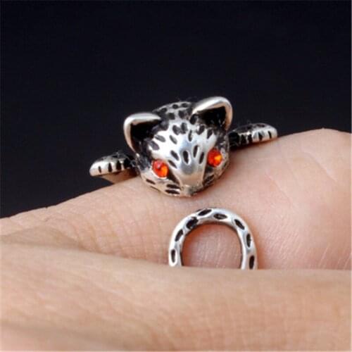 Cute kitten retro silver plated ring for men and women ring fashion text opening lucky cat ring female jewelry