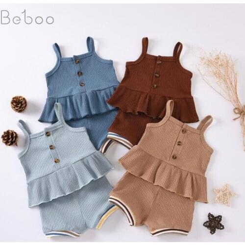 Baby Sets Girls Vest Shorts Suits Summer New Fashion Pure Cotton Babies Clothing Korean Style Solid Color Two Piece 0-18m Infant