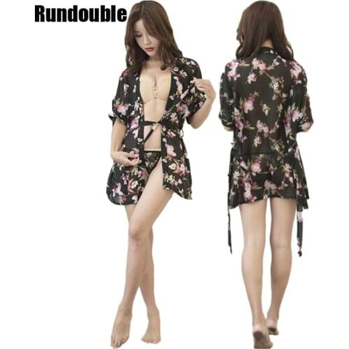 Hot Summer Womens Floral Printed Night Robe Black Lady Bath Gown Nightgown Bathrobe Sleepwear Mujer Pijama Flower Nightdress