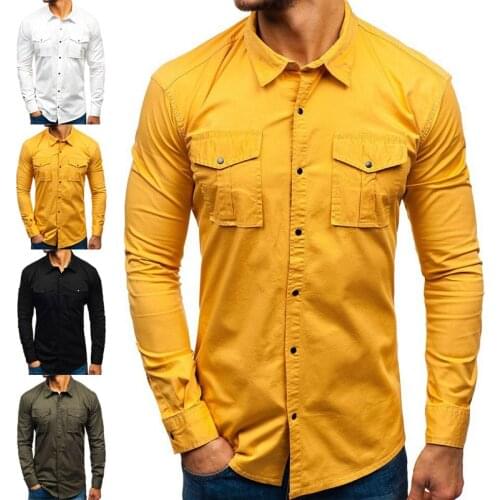 2020 Men Spring Autumn Vintage Long Sleeve Shirts Breathable Military Slim Fit Cargo Shirts Army Green White Black