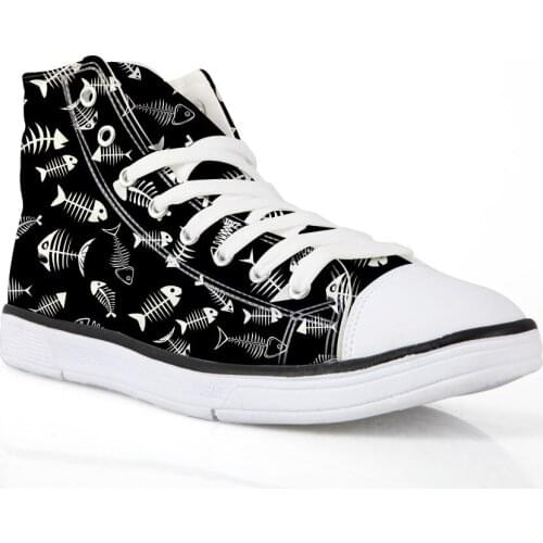 NOISYDESINGS Men Shoes Flats Cool Kitty Fish Bone Print Shoes Boys Casual shoes shose Mens Classic Canvas Sneakers lace up shoe