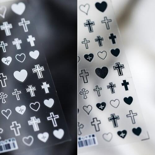 New Craft Thin Transparent Thin Tough Love Heart Cross Design Nail Art Stickers 3D Back Glue Nail Decal Accessories Decoration