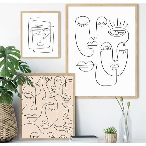 Wall Art Canvas Painting Home Room Wall DecorSingle Line Face Art Print Minimalist Poster Woman Face One Line Drawing Neutral