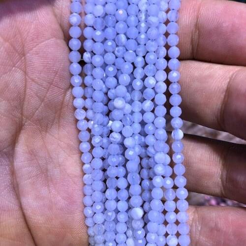 Natural Blue Chalcedony Beads Micro Faceted Beads 2mm 3mm 4mm Faceted Gem Spacer Beads,Small Tiny Beads,1string of 15.5"