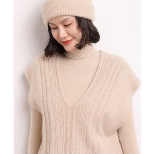 2021The New100%Pure Cashmere Sweater Pure Color Knitted V collar All-match vest Pullover Pure Cashmere Sweater Loose Large Size