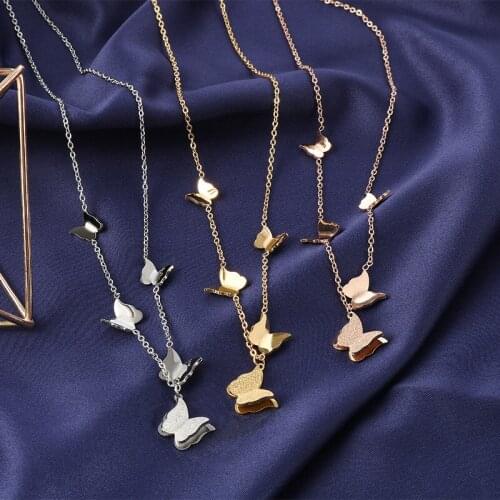 Rose gold titanium steel necklace, Titanium butterfly clavicle necklace, Do not fade