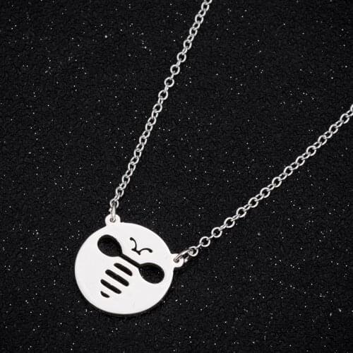 Fashion Stainless Steel Round Bee Pendant Necklace Disc Shape Cute Animal Necklaces Silver Plated Womens Jewelry Wedding Gift