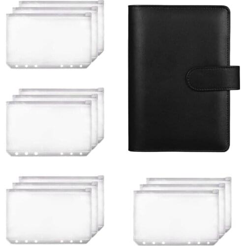 A6 Binder Planner Notebook Binder and 12 Pieces 6 Hole Binder Zipper Folder,Binder Pockets Cash Envelope Wallet