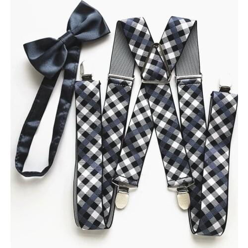 Plaid Color XXL Size Big Unisex Suspender Butterfly Bow tie set Men Women Adult Suspenders Neck Tie Matching Shirt LB064