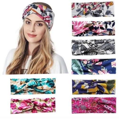 New printed headband cross sweat-absorbent headband sports elastic face wash headband cotton ladies knotted yoga headband